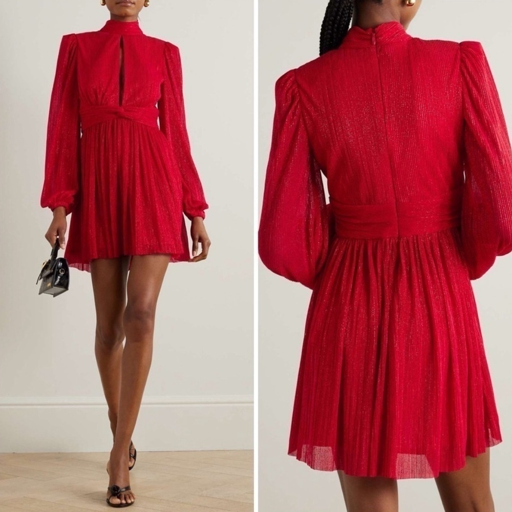 Rebecca Vallance Samantha plissé minidress Red Lurex Holiday Size 2 NWOT